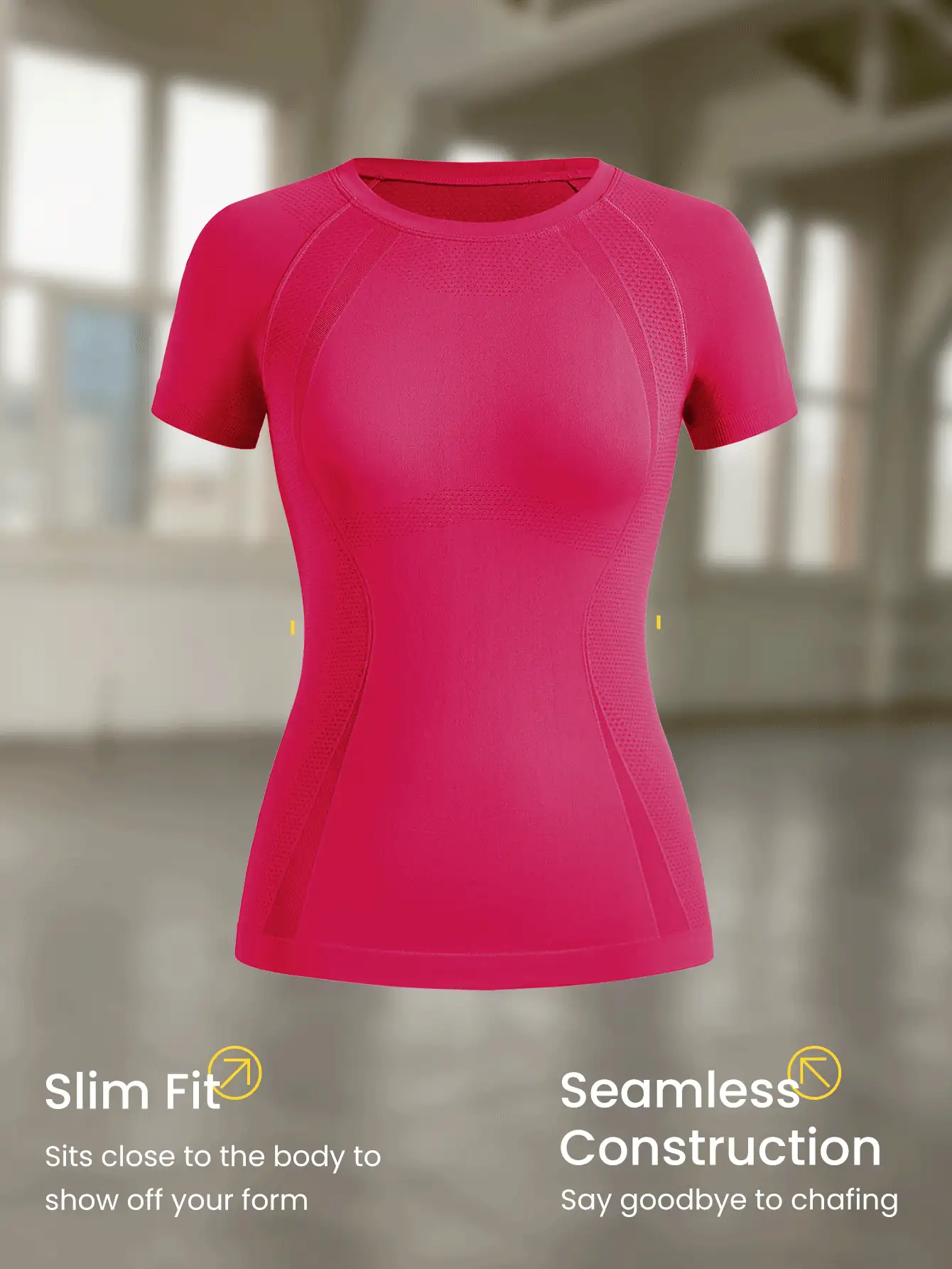 GLOWMODE Coolmax Seamless Workout Shirt Slim Fit Short Sleeve Sports Tees Gym Athletic Tops Summer - Tropical Pink - View 8