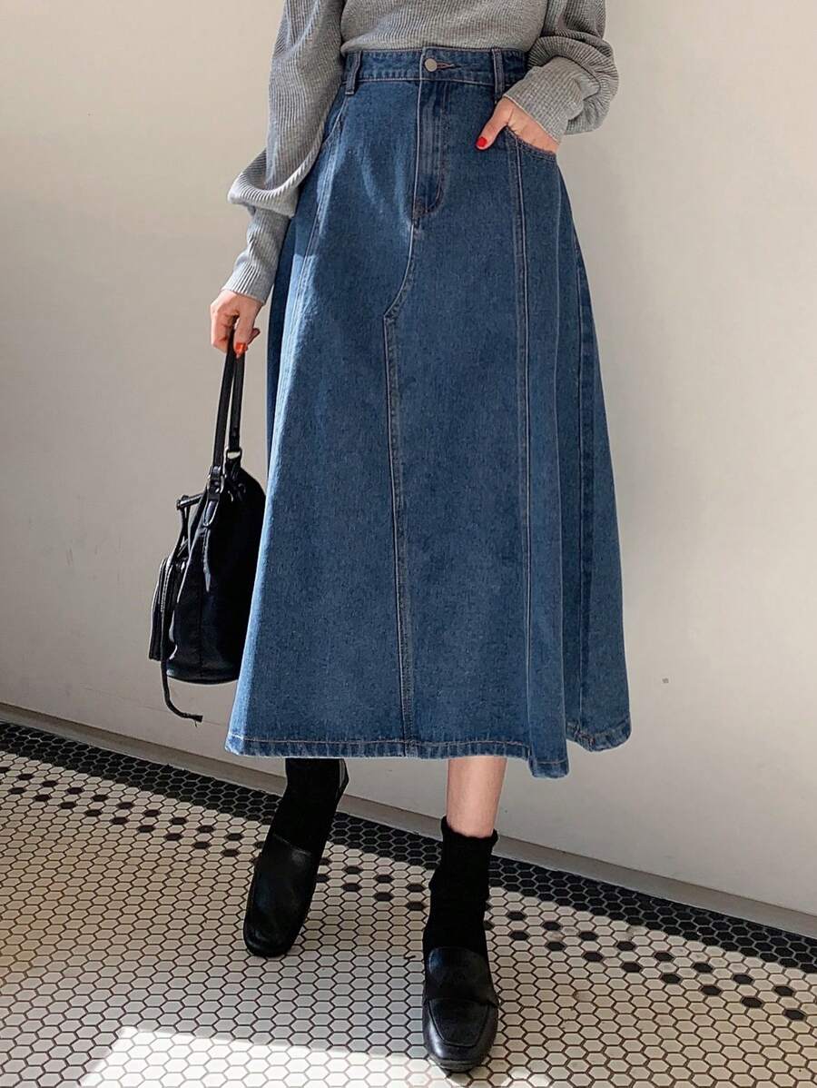 DAZY 女士時尚寬鬆牛仔裙 - 藍色 - 查看 1