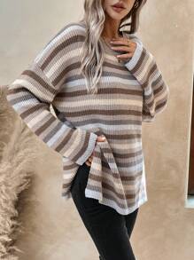 SHEIN LUNE Women'S Drop Shoulder Stripe Sweater - Multicolor - View 1