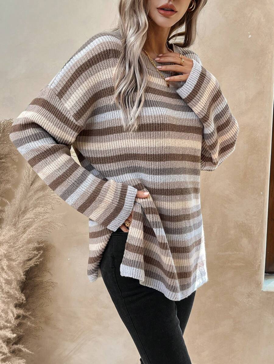 SHEIN LUNE Women'S Drop Shoulder Stripe Sweater - Multicolor - View 1