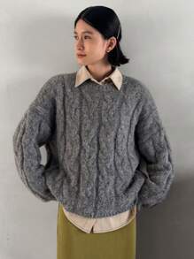 FRIFUL 女士純色落肩毛衣 - 灰色 - 查看 1