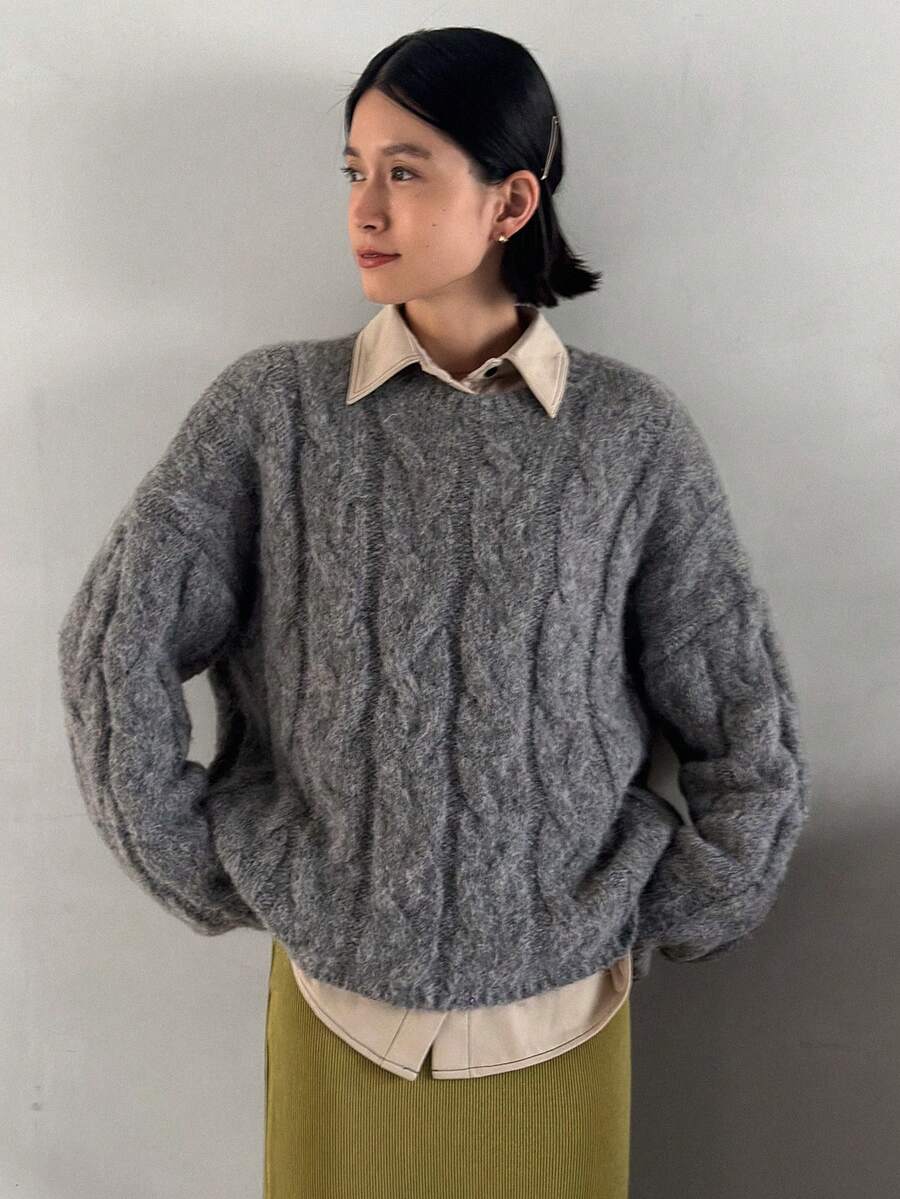 FRIFUL 女士純色落肩毛衣 - 灰色 - 查看 1