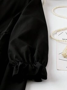 SHEIN LUNE 波浪袖荷葉邊鬆緊裙 - 黑色 - 查看 4