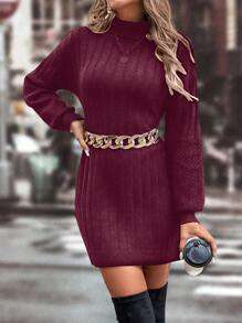 EMERY ROSE Của phụ nữ Tay áo lồng đèn Đầm Áo len - Màu Đỏ Sâu - Xem 4