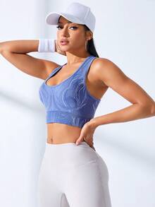 SHEIN Yoga Basic Sports Bra - Blue - View 4