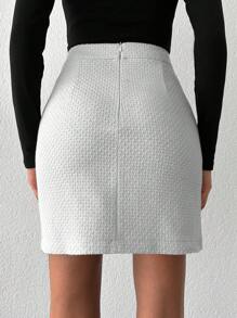 SHEIN Cottnline Women's Fashionable Versatile Solid Color Skirt - Beige - View 2