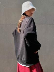 Dazy Star Women's Letter & Star Pattern Drop Shoulder Sweatshirt - Black - View 4