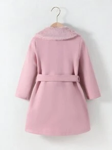 SHEIN 小女孩秋冬毛呢淑女休閒有領大衣 - 粉色 - 查看 2