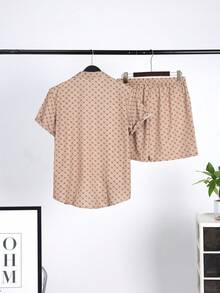 Manfinity RSRT Men's All-over Button-down Short-sleeved Shirt And Shorts Two-piece Set - Khaki - View 2