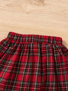 SHEIN 小女孩紅色格子雨傘裙 - 藍色 - 查看 6