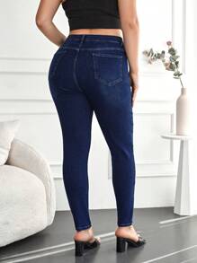 EURMUSE Women'S Slim-Fit Plus Size Cropped Jeans - Dark Wash - View 2