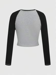 ROMWE Hippie 女星圖案插肩袖時尚t卹 - 灰色 - 查看 2