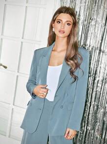 SHEIN Frenchy Chất rắn Tách rời Áo vest Không có Quần , Quý cô Người đi lại Áo vest - Màu xanh nhạt - Xem 1