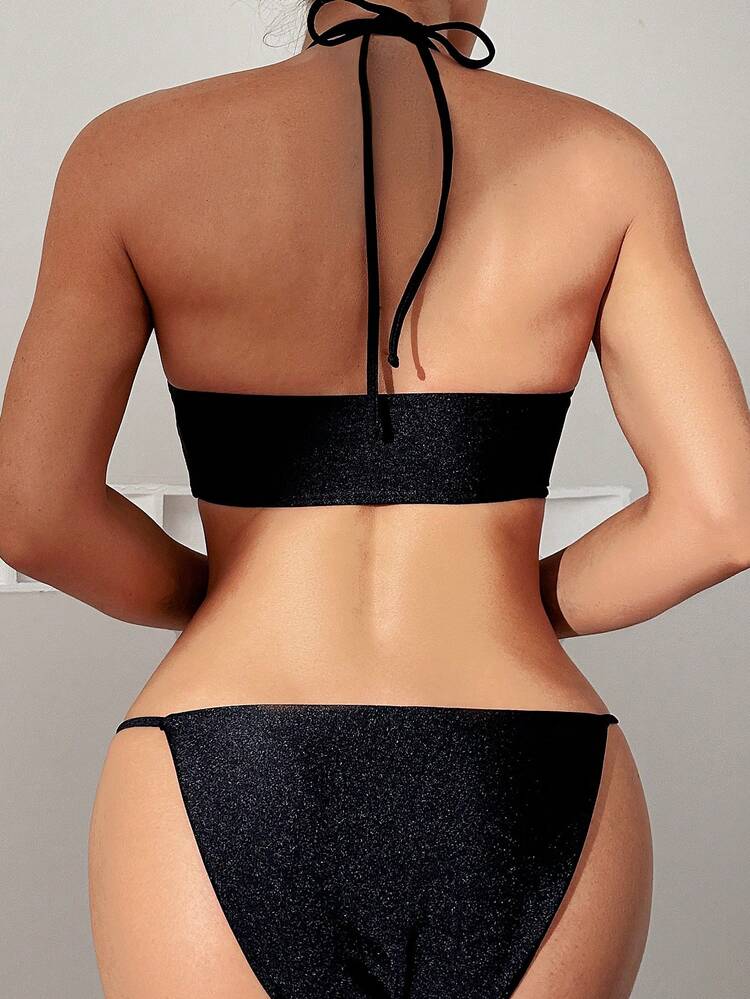 Women's One-Piece Swimsuit With Metal Decorated Hollow Out Neckline Summer