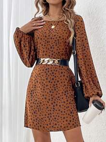 SHEIN LUNE Women's Asymmetrical Polka Dot Pattern Long Sleeve Dress - Multicolor - View 5