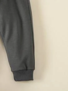 Baby Boys' Color Block 3d Ear Design Hooded Coat With Solid Pants Set - Green - View 3