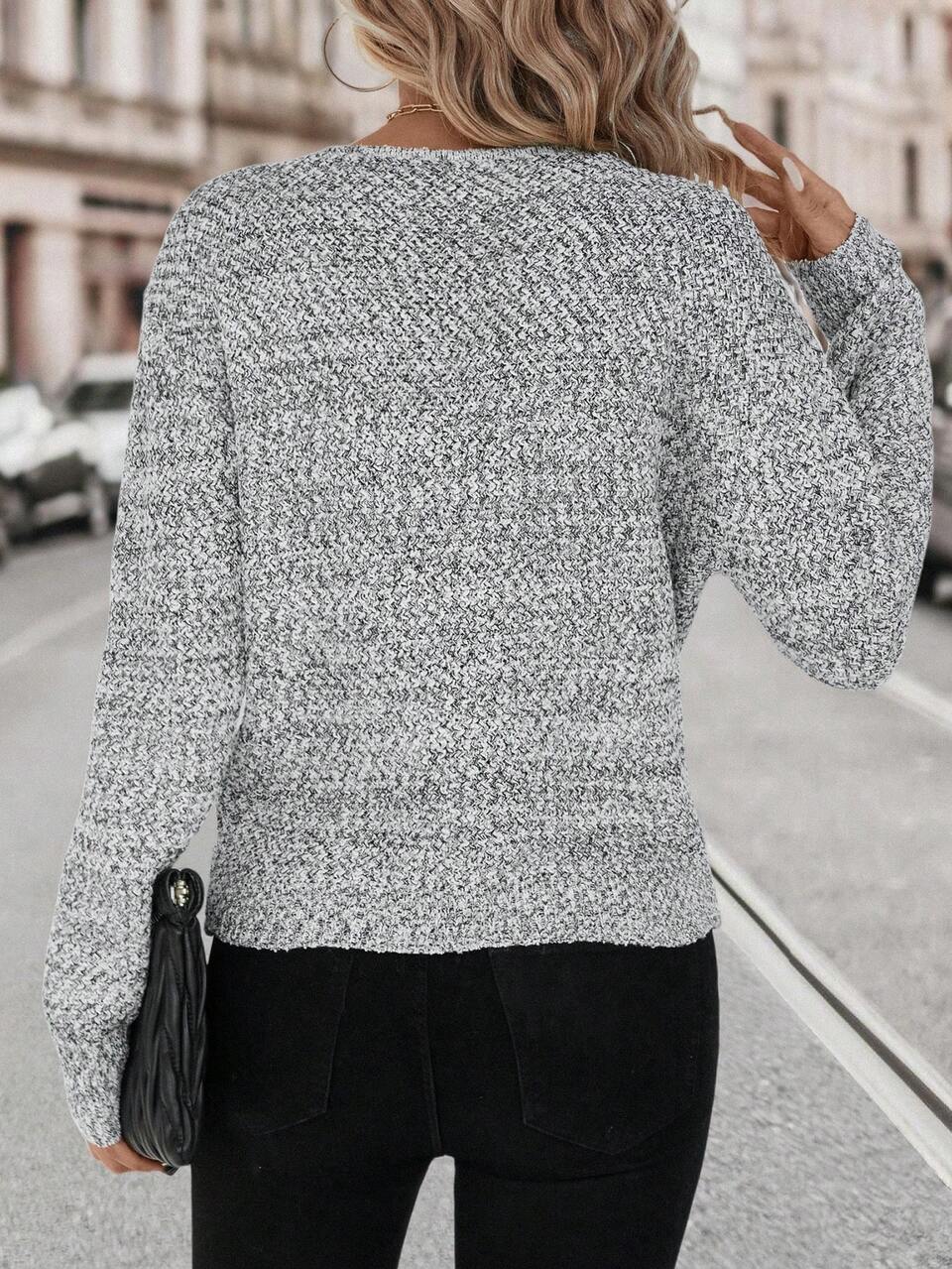 Women's V-Neck Twist Knit Sweater Winter Casual