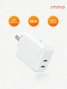 JMMO Cargador rápido plegable de 35W con 2 puertos USB-C compatible con Samsung, Android, compatible con iphone, iPad y talla grande. Regalo de Navidad, artículo indispensable para el otoño e invierno, accesorios esenciales para vacaciones, camping y suministros de camping - Blanco - Ver 1