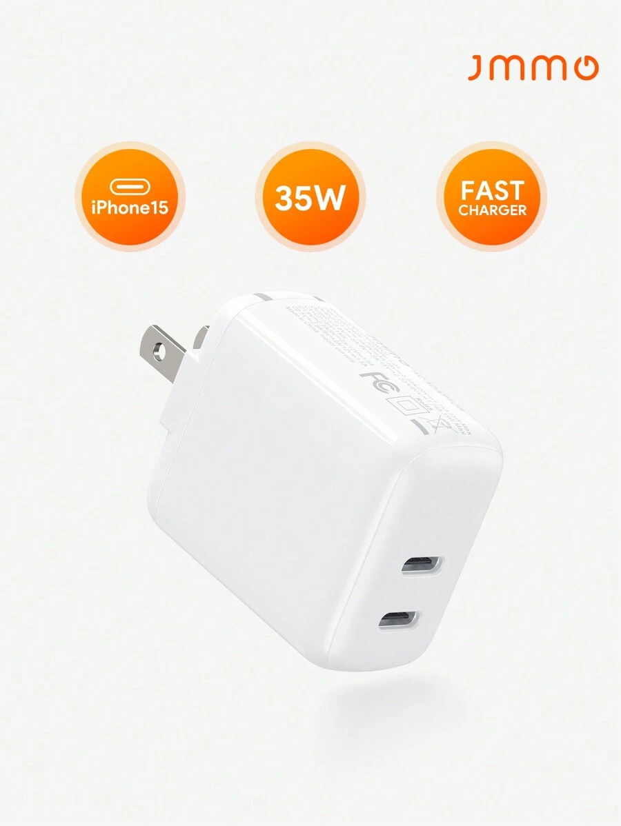 JMMO Cargador rápido plegable de 35W con 2 puertos USB-C compatible con Samsung, Android, compatible con iphone, iPad y talla grande. Regalo de Navidad, artículo indispensable para el otoño e invierno, accesorios esenciales para vacaciones, camping y suministros de camping - Blanco - Ver 1