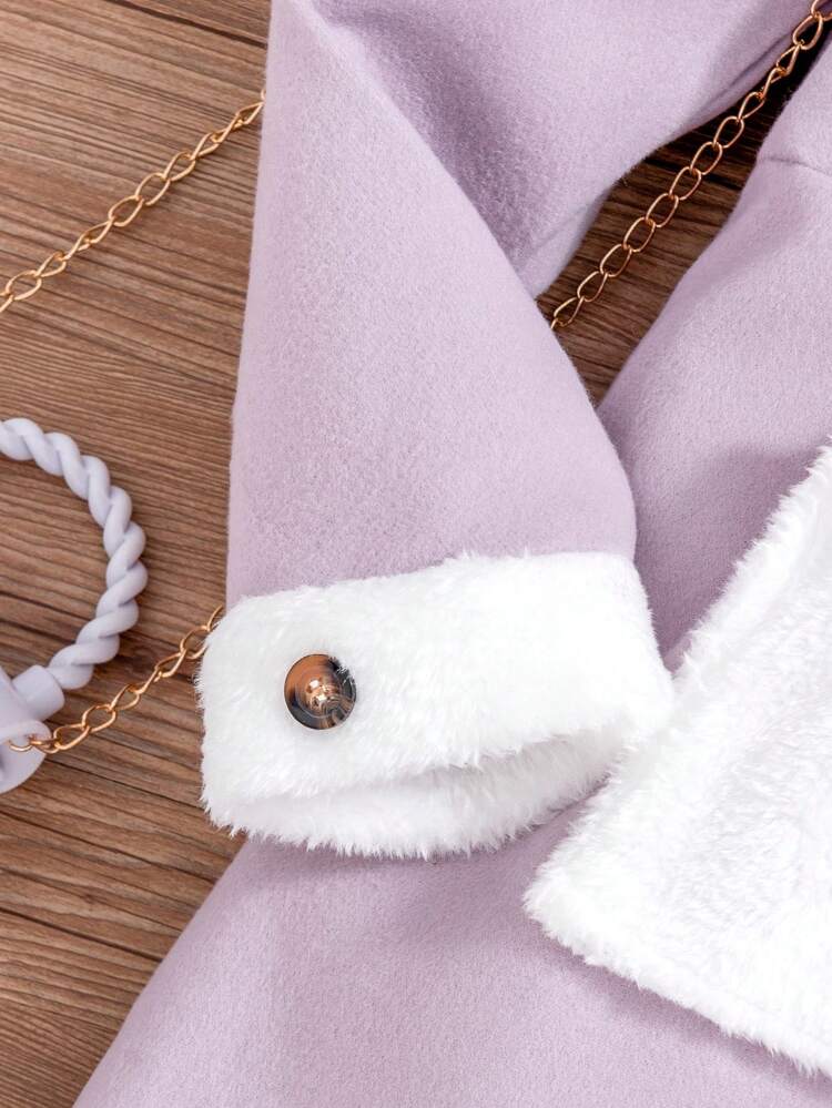 Tween Girl Borg Collar Dual Pocket Button Up Coat