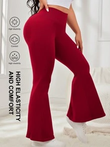 大碼寬腰帶喇叭運動褲 - 酒紅色 - 查看 3