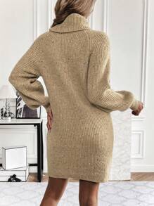 SHEIN Clasi Vestido Tipo Suéter De Hilo Mixto, Distribución Aleatoria De Colores Del Hilo, Cinturón No Incluido - Caqui - Ver 4