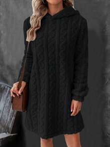 SHEIN LUNE Áo nỉ nữ tay dài, màu đen, dáng rộng, có mũ, thích hợp mặc mùa thu. - màu đen - Xem 4