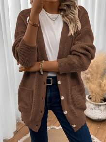 SHEIN Essnce Chaqueta De Punto Para Mujer De Manga Larga Y De Estilo Cárdigan - Marrón - Ver 1