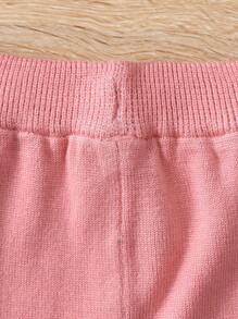 Baby Girl Floral Pattern Sweater & Flare Leg Knit Pants - Pink - View 4