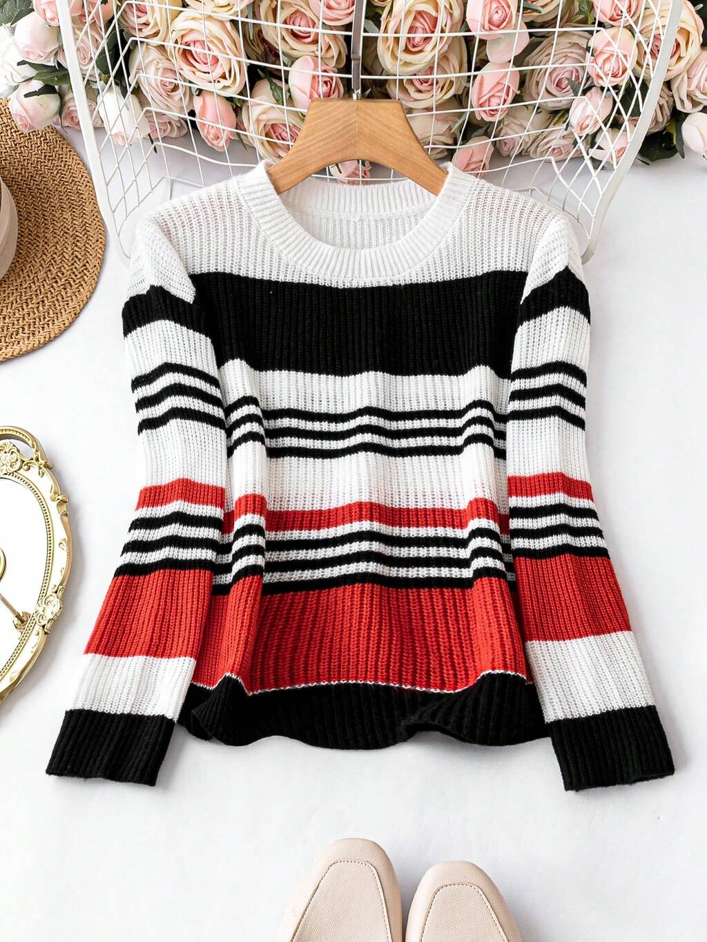 Women's Striped Sweater Pullover Knit Pullover Fall Winter Sweater