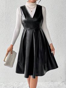 Chiquease Sleeveless V-neck Pleated Hem Dress Without T-shirt - Black - View 6