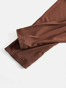 SHEIN V-neck Solid Color Slim Fit Maternity Jumpsuit - Brown - View 9