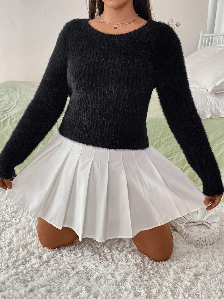 Women's Plus Size Round Neck Plush Sweater Knit Pullover Fall Winter Sweater