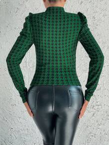 SHEIN Essnce In Houndstooth Cắt ra Cổ giả Áo thun - màu xanh lá - Xem 5
