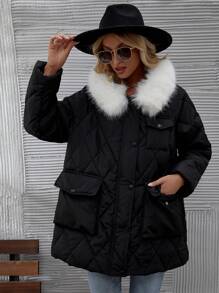SHEIN LUNE Women's Collar Long Sleeve Padded Padded Coat Clothes Winter Fall Cloth For Women - Black - View 4