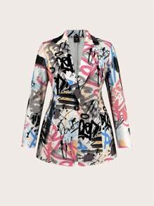 Auralis Plus All-Over Graffiti Print Lapel Blazer In Fall/Winter - Multicolor - View 1