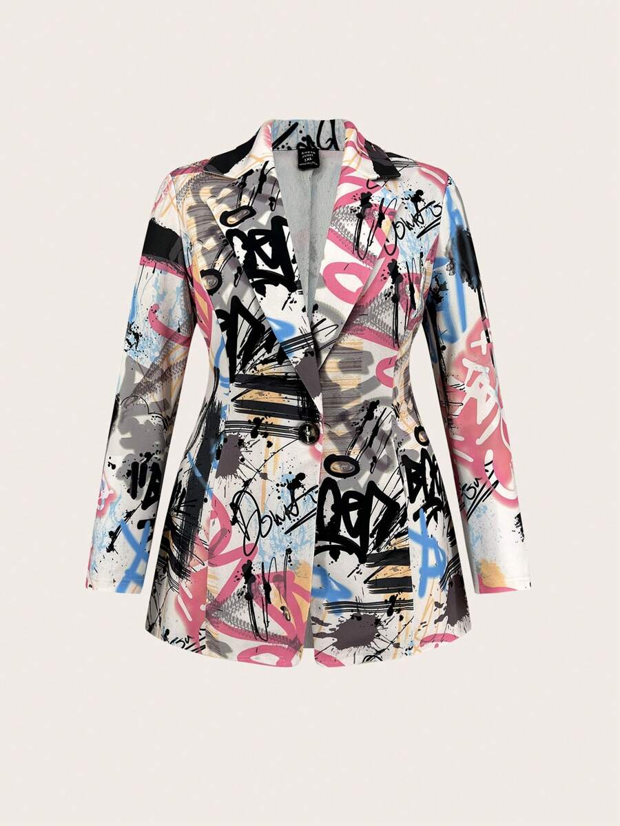 Auralis Plus All-Over Graffiti Print Lapel Blazer In Fall/Winter - Multicolor - View 1