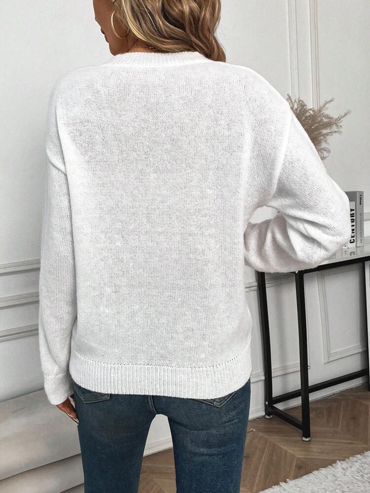Drop Shoulder Sweater With Graphic Print Design Knit Pullover Fall Winter Sweater
