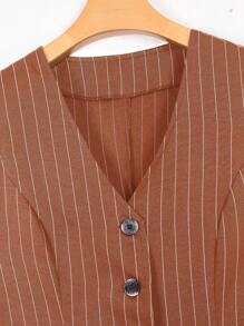 Mulvari Của phụ nữ Chính thức Sọc nhỏ Bộ đồ Áo vest - Cà phê nâu - Xem 3