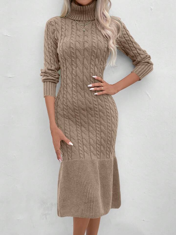 SHEIN LUNE Women's Cable Knit Turtleneck Sweater Dress