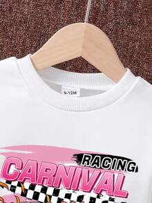 Conjunto De Sudadera Con Cuello Redondo Y Patrón De Coche Para Bebé Niño - Blanco - Ver 3