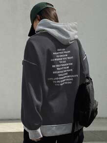 DAZY Sudadera Con Capucha Para Mujer Con Impresión De Eslogan En La Parte Trasera - Gris Oscuro - Ver 1