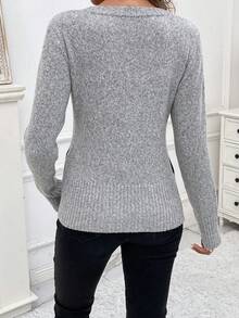 SHEIN LUNE Khối màu Cổ Trái tim Áo len - Xám - Xem 2