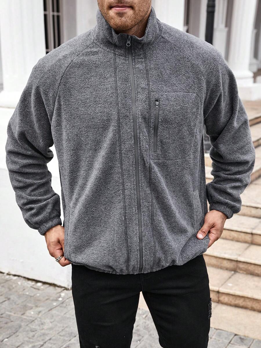 Manfinity Homme Nam Quá lớn Xám Khóa kéo-lên Áo nỉ Với Raglan - Xám - Xem 1