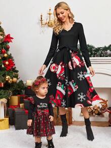 SHEIN Baby Girl Tartan Print Ruffle Trim Mesh Hem Dress 
 Mommy&Me Matching Outfits (2 Pieces Are Sold Separately) - Red - View 1