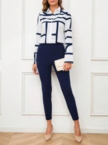 Editum Women's Geometric Pattern Shirt And Capris Two Pieces Set