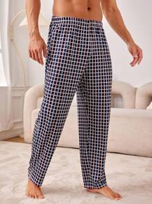 男款格紋圖案家居長褲 - 彩色 - 查看 4