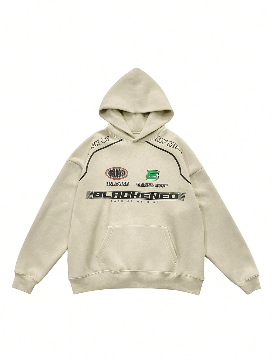 Men's Hooded Sweatshirt With Letter Print - Apricot - View 1