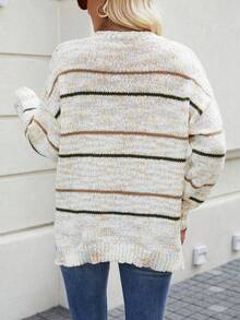 SHEIN Frenchy Suéter De Mujer Con Cuello Redondo, Rayas Y Hombros Caídos - Multicolor - Ver 2