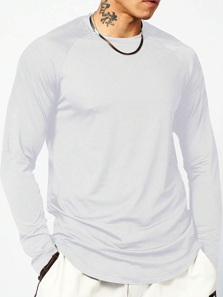 Gym Rark Áo thun thể thao tay dài kiểu dáng bạn trai nam raglan trơn viền cong thoáng khí - trắng - Xem 1